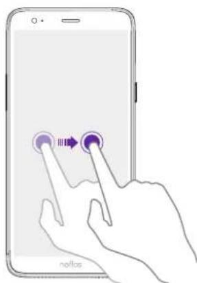 Illustration of a hand interacting with a smartphone displaying two finger icons and a play button, with 'nozzle' text visible.