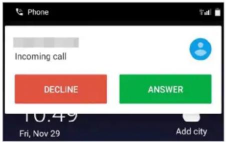 Phone Incoming call DECLINE ANSWER 10.49 Fri, Nov 29 Add city