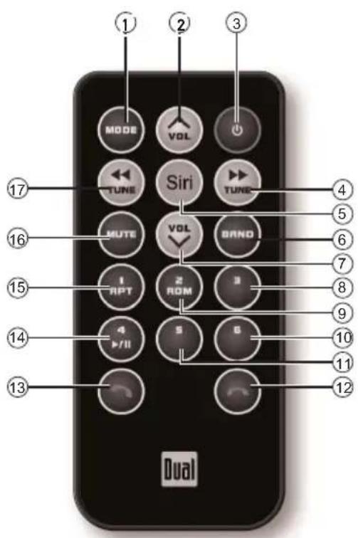 ① ② ③ MODE VOL Siri TUNE TUNE MUTE VOL BRAND I RPT 2 ROM 3 4 5 6 7 8 9 10 11 12 Dual