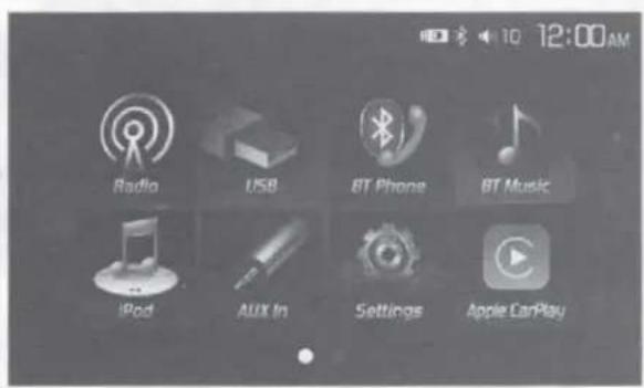 Radio USB BT Phone BT Music iPod AUX In Settings Apple CarPlay