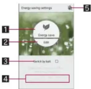 Energy saving settings 1 2 3 4 5 Energy save Edit Switch by built
