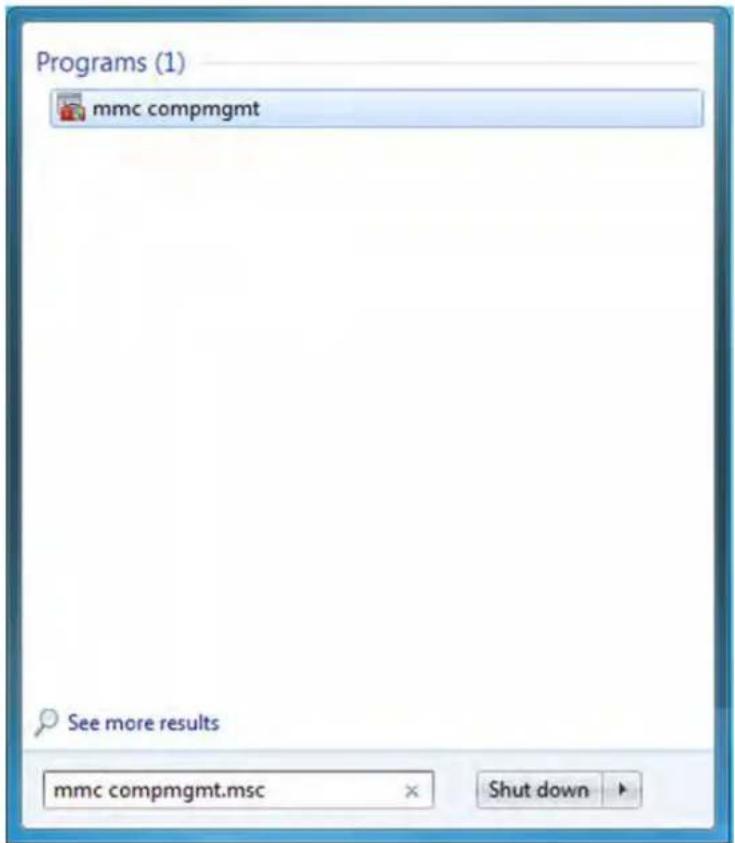 Programs (1) mmc compmgmt See more results mmc compmgmt.msc Shut down