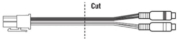 Diagram of a cable connector with three connectors and a labeled 'Cut' section (no text or symbols beyond the label)