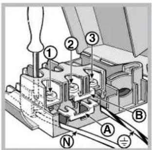 Technical diagram of a mechanical assembly with numbered components and directional arrows indicating motion or force