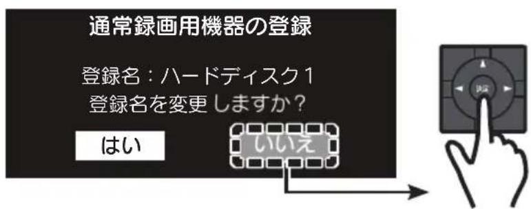 通常録画用機器の登録 登録名:ハードディスク1 登録名を変更しますか? はい いいえ