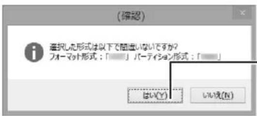 (確認) 選択した形式は以下で間違いないですか? フォーマット形式:「」 パーティション形式:「」 はい(Y) いいえ(N)
