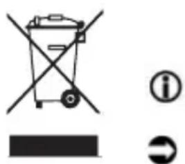 Warning symbol for a trash bin with crossed-out lanes and an information icon