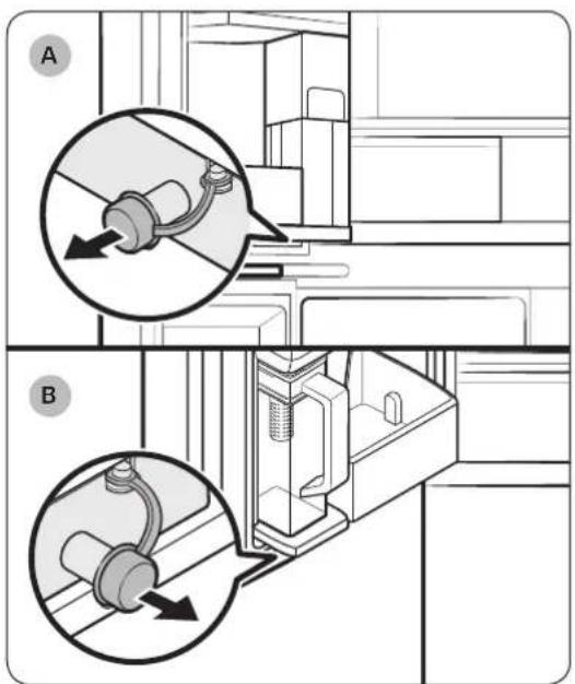 Technical diagram showing two views (A and B) of a mechanical assembly with labeled components and directional arrows indicating motion or force.