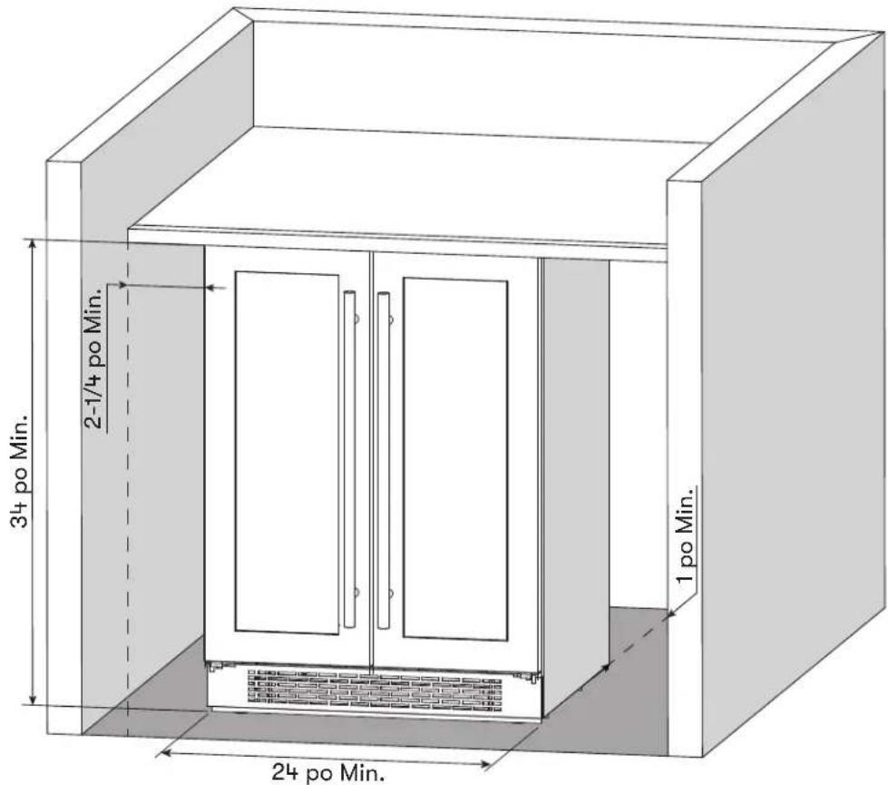 Zephyr PRW24C32BG - Espace libre requis pour l'installation - 1