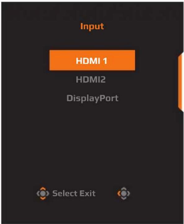 Input HDMI 1 HDMI2 DisplayPort Select Exit