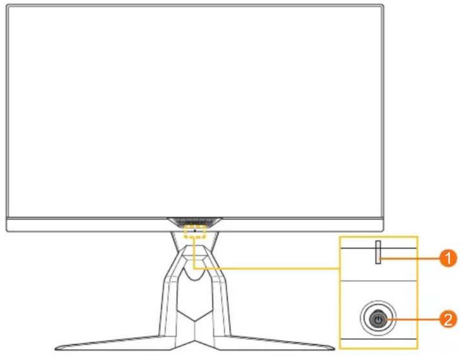 Diagram of a computer monitor with labeled parts, showing front view and internal component layout