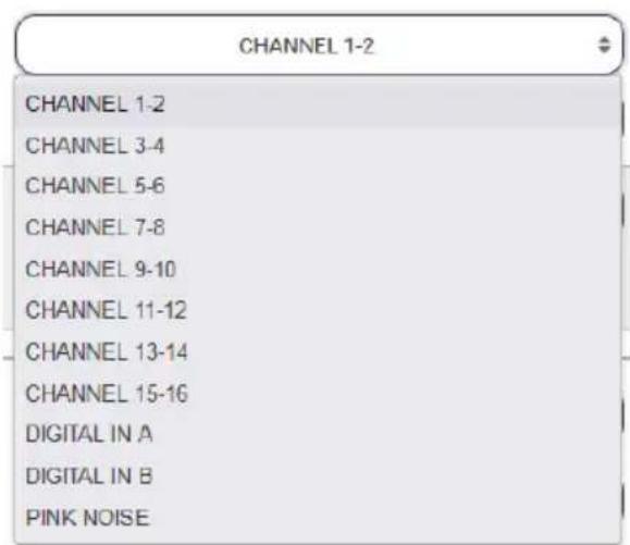 CHANNEL 1-2 CHANNEL 1-2 CHANNEL 3-4 CHANNEL 5-6 CHANNEL 7-8 CHANNEL 9-10 CHANNEL 11-12 CHANNEL 13-14 CHANNEL 15-16 DIGITAL IN A DIGITAL IN B PINK NOISE
