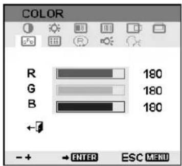 COLOR R 180 G 180 B 180 ← + → ENTER ESC MENU
