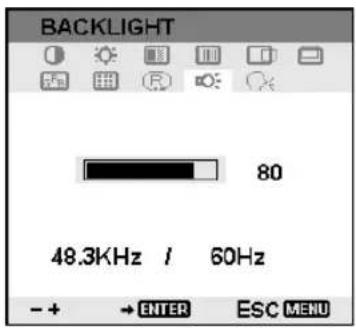 BACKLIGHT 80 48.3KHz / 60Hz - + → ENTER ESC MENU
