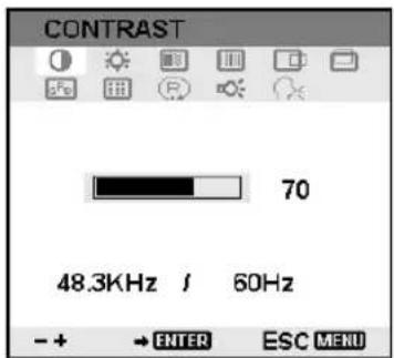 CONTRAST 70 48.3KHz / 60Hz - + → ENTER ESC MENU