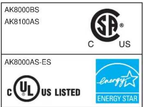 AK8000BS AK8100AS C US AK8000AS-ES C UL US LISTED ENERGY STAR