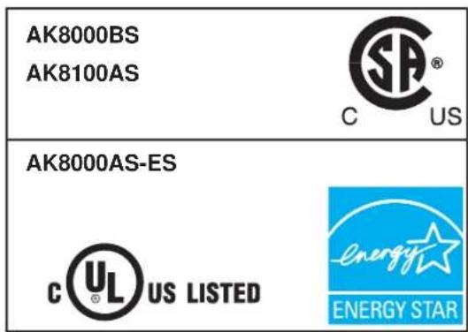 AK8000BS AK8100AS SA® C US AK8000AS-ES UL US LISTED ENERGY ENERGY STAR