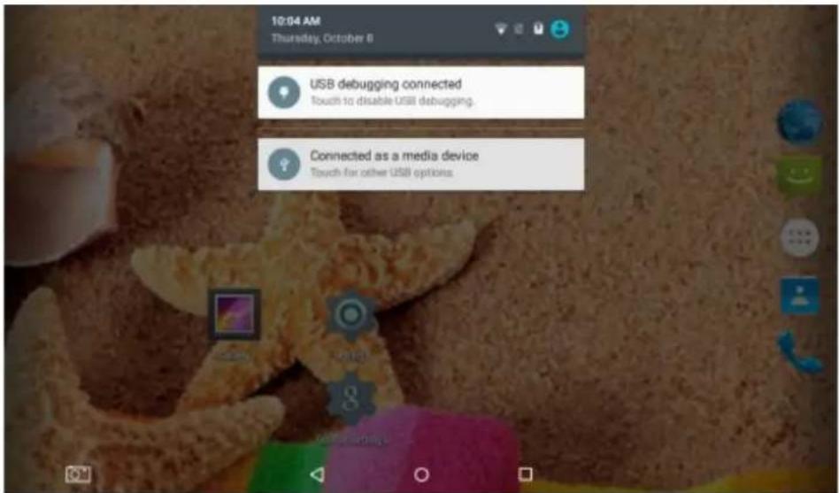 10:04 AM Thursday, October 8 USB debugging connected Touch to disable USB debugging. Connected as a media device Touch for other USB options.