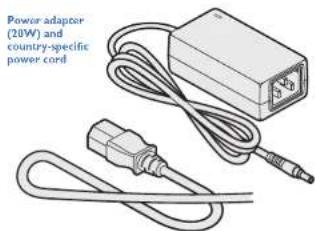 Power adapter (20W) and country-specific power cord