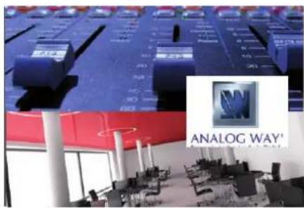 Composite image showing industrial machinery, a blue conveyor belt system, and an 'ANALOG WAY' logo with Chinese text.