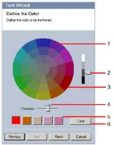 Task Wizard Define the Color Define the color to be monitored. 1 2 3 4 Precision: 5 Clear 6 Previous Now Finish Cancel