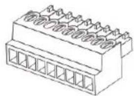 Isometric line drawing of a 3-pin electrical connector (no text or symbols)