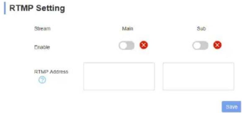 RTMP Setting Stream Enable RTMP Address Main Sub Save