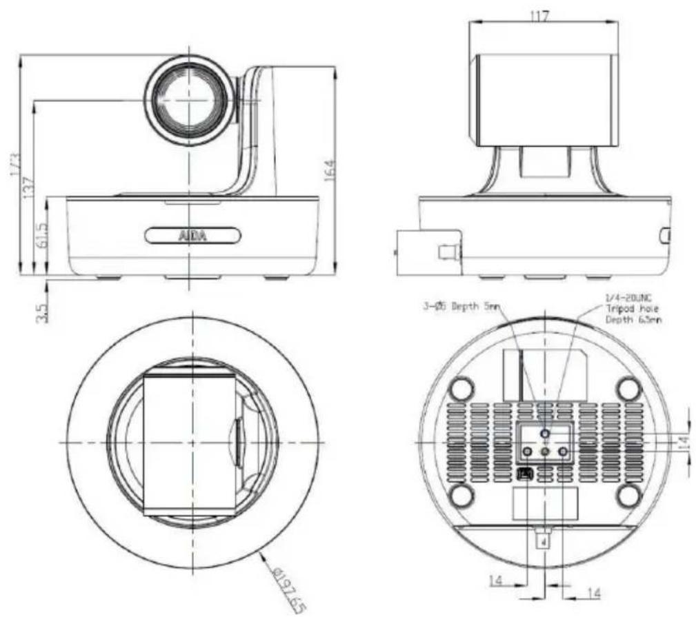 Aida PTZ-NDI - Camera Dimensions PTZ-X12, X20 (in mm) - 1