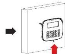 Diagram showing a device with a keypad and directional arrow, indicating movement or change.