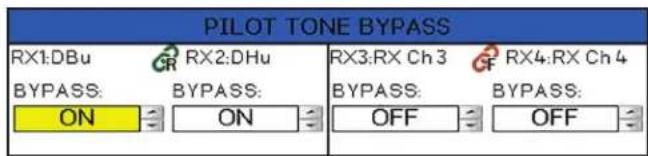 PILOT TONE BYPASS RX1:DBu RX2:DHu RX3:RX Ch 3 RX4:RX Ch 4 BYPASS: BYPASS: BYPASS: BYPASS: ON ON OFF OFF