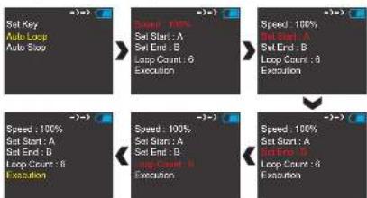 Set Key Auto Loop Auto Stop Speed 100% Set Start : A Set End : B Loop Count : 6 Execution Speed 100% Set Start : A Set End : B Loop Count : 6 Execution Speed 100% Set Start : A Set End : B Loop Count : 6 Execution Speed 100% Set Start : A Set End : B Loop Count : 6 Execution Speed 100% Set Start : A Set End : B Loop Count : 6