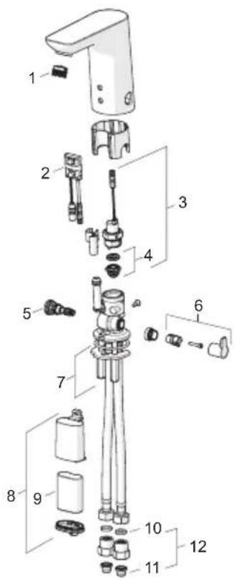 Exploded view diagram of a cleaning or cleaning device with numbered parts for identification