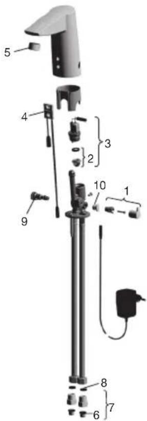 Exploded view diagram of a mechanical device with numbered parts for identification