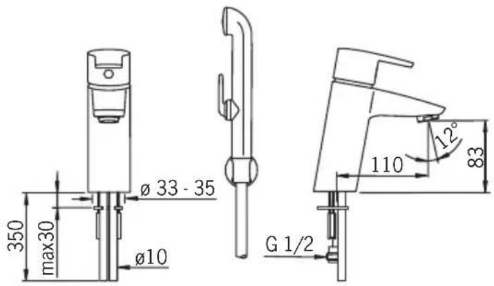 350 max30 ø 33 - 35 ø10 G 1/2 110 12° 83