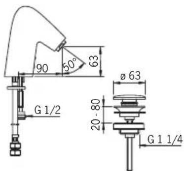 90 50° 63 G 1/2 Ø 63 20 - 80 G 1 1/4