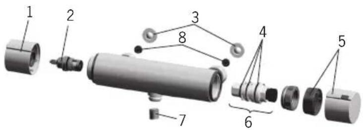 Exploded view diagram of a mechanical assembly with numbered parts for identification
