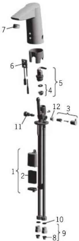 Exploded view diagram of a mechanical device with numbered parts for identification