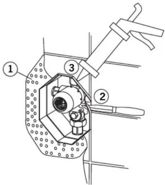 Technical diagram of a mechanical device with numbered components, likely for assembly or maintenance instructions.