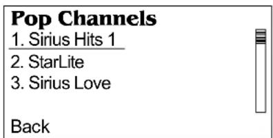 Pop Channels 1. Sirius Hits 1 2. StarLite 3. Sirius Love Back