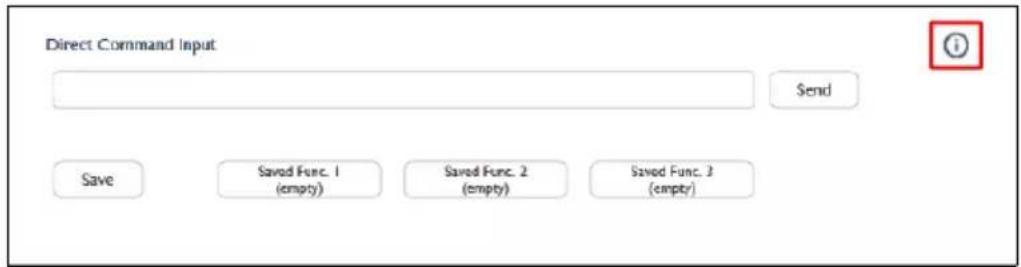 Direct Command Input Send Save Saved Func. 1 (empty) Saved Func. 2 (empty) Saved Func. 3 (emptr)