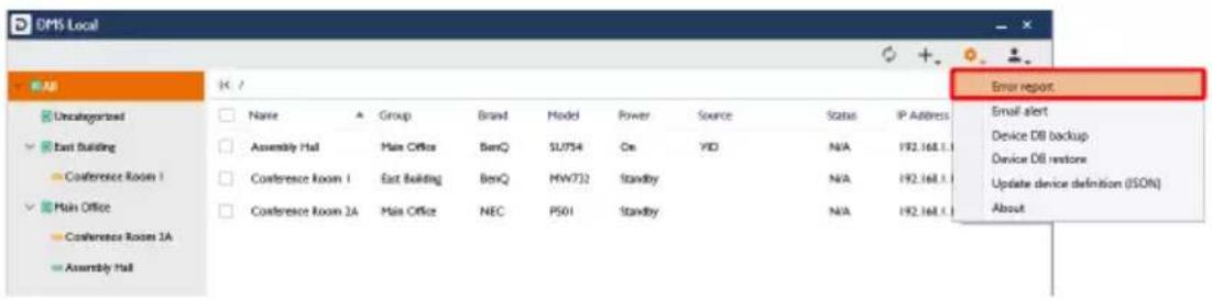 DNS Local Acc Uncategorized East Building Conference Room 1 Main Office Conference Room 2A Assembly Hall Name Group Brand Model Power Source Status.IP Address Assembly Hall Main Office BoxQ SL754 Cn YID N/A 192.168.1. Conference Room 1 East Building BoxQ MW732 Standby N/A 192.168.1. Conference Room 2A Main Office NEC P501 Standby N/A 192.168.1 Error report: Email alert Device DB backup Device DB restore Update device definition (JSON) About