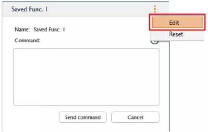 Saved Func. 1 Name: Saved Func. 1 Command: Edit Reset Send command Cancel