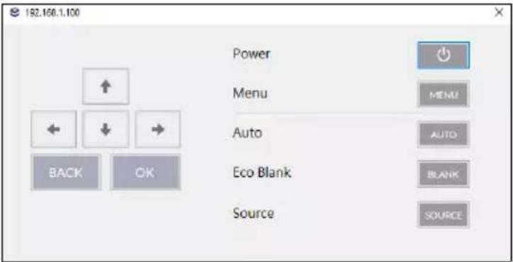192.168.1.100 Power Menu AUTO Eco Blank Source BACK OK MENU AUTO BLANK SOURCE
