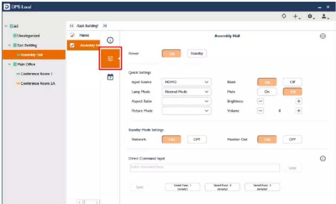DMS Local All Uncategorized East Building Assembly Hall Main Office Conference Room 1 Conference Room 2A Name Assembly Hall Assembly Hall Power Standby Quick Settings Input Source HDMI2 Blank On Off Lamp Mode Normal Mode Mate On Off Aspect Ratio Brightness - + Picture Mode Volume - 8 Standby Mode Settings Network OFF Monitor Out ON OFF Direct Command Input Enter command here Send Save Saved Func. 1 (empty) Saved Func. 2 (empty) Saved Func. 3 (empty)