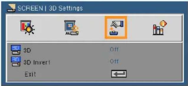 SCREEN | 3D Settings 3D 3D Invert Exit Off Off