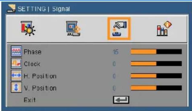 SETTING | Signal Phase 16 Clock 0 H. Position 0 V. Position 0 Exit ←