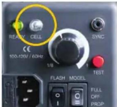 READY CELL SYNC 100-120V / 60Hz 1/8 1 TEST FLASH MODEL FULL OFF PROP