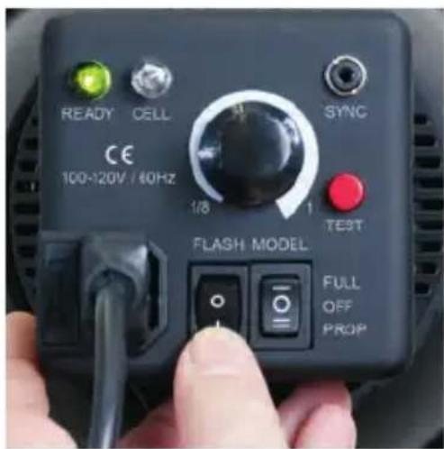 READY CELL SYNC CE 100-120V / 60Hz 1/8 1 TEST FLASH MODEL FULL OFF PROP