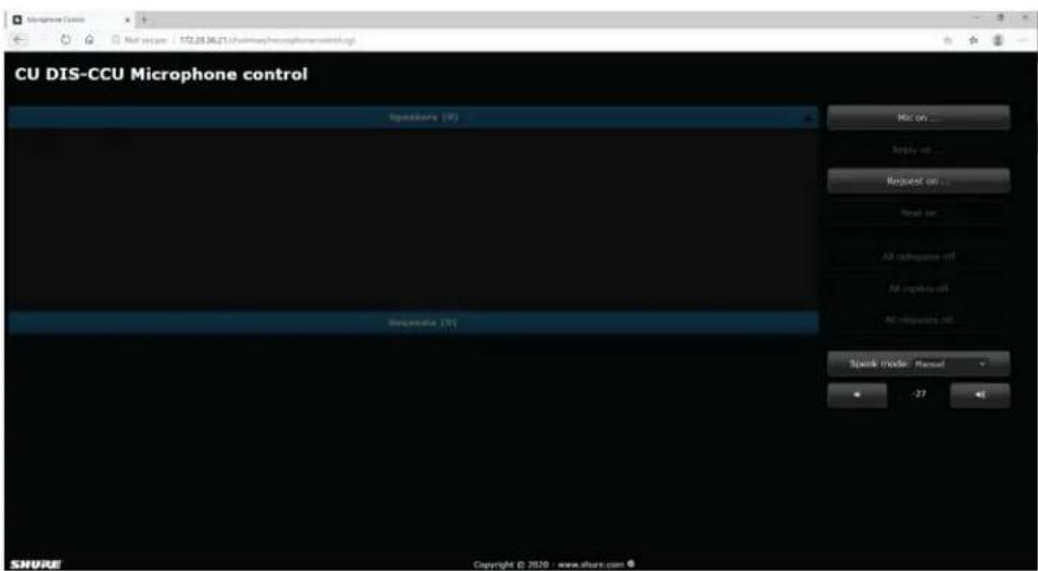 CU DIS-CCU Microphone control Speedbar (X) Request bar (Y) Mac On... Apply on... Request on... Read on... All adequate off All requests off All requests off... Speed mode: Real -27 SNURE Copyright © 2020 www.shun.com