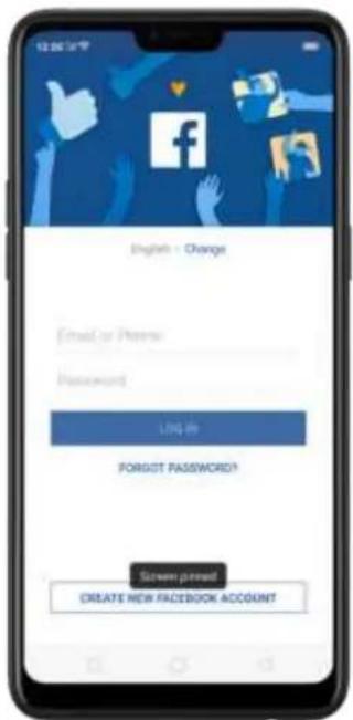 12:00:19 English - Change Email or Phone: Password: LINK IN FORGOT PASSWORD? Screen printed CREATE NEW FACEBOOK ACCOUNT